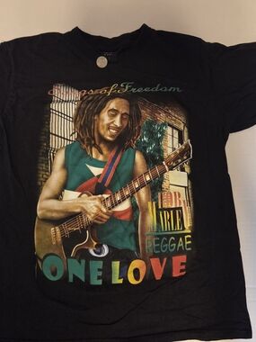 Vintage Bob Marley Songs Of Freedom Shirt Men LBlack One Love Reggae Rap Tee
